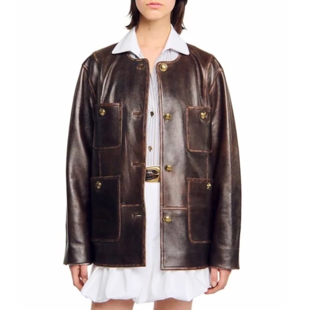 Jerem Long Distressed Leather Jacket